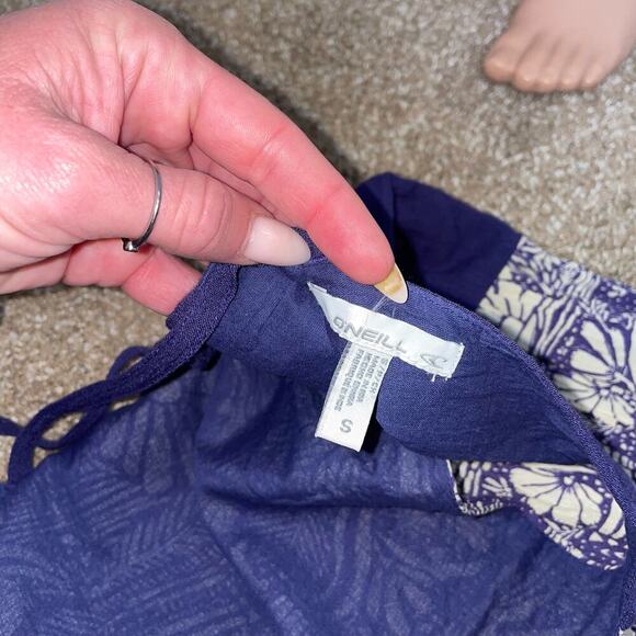 O'Neill dress skater fit flare gauzy navy blue & white cross back lightweight SM - Picture 8 of 9